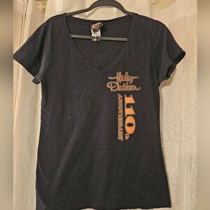 Harley Davidson Black and Orange V-Neck T-shirt Barnett's El Paso Anniversary